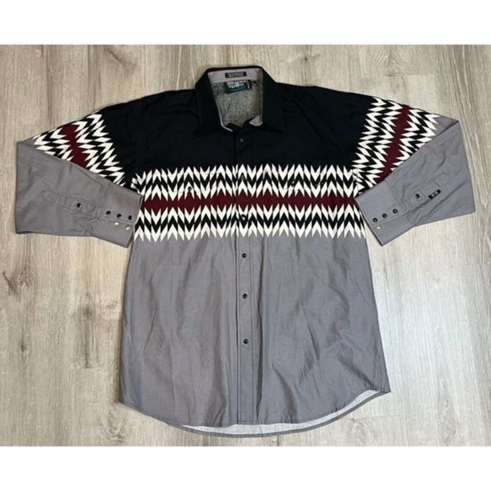 Vintage Brooks And Dunn Panhandle Slim Geometric Western Snap Shirt Size‎ L